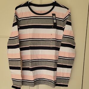 NWT Tommy Hilfiger Pink Navy Gray White Striped Shirt